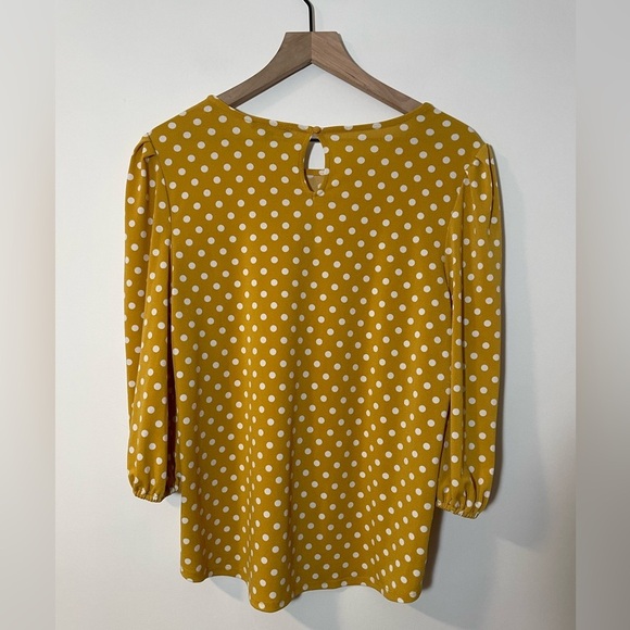 Adrianna Papell Yellow Polka-Dot 3/4 Sleeve Blouse Shirt Size Medium EUC - Picture 5 of 8
